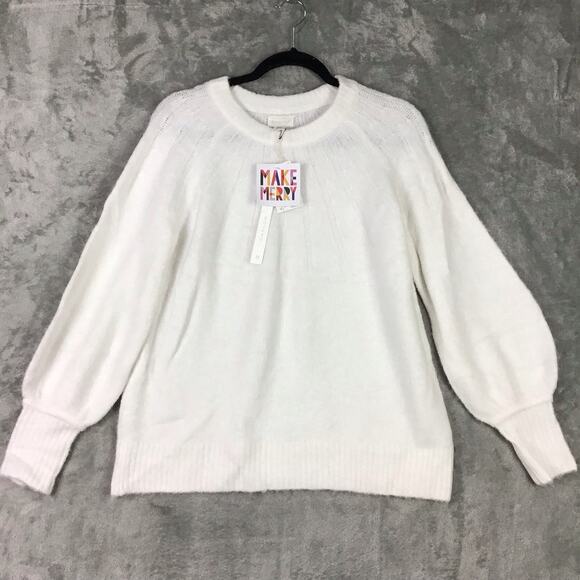 Caslon Women’s Cream Rib Yoke Pullover Sweater Long Sleeve Size Medium NWT - Picture 7 of 14